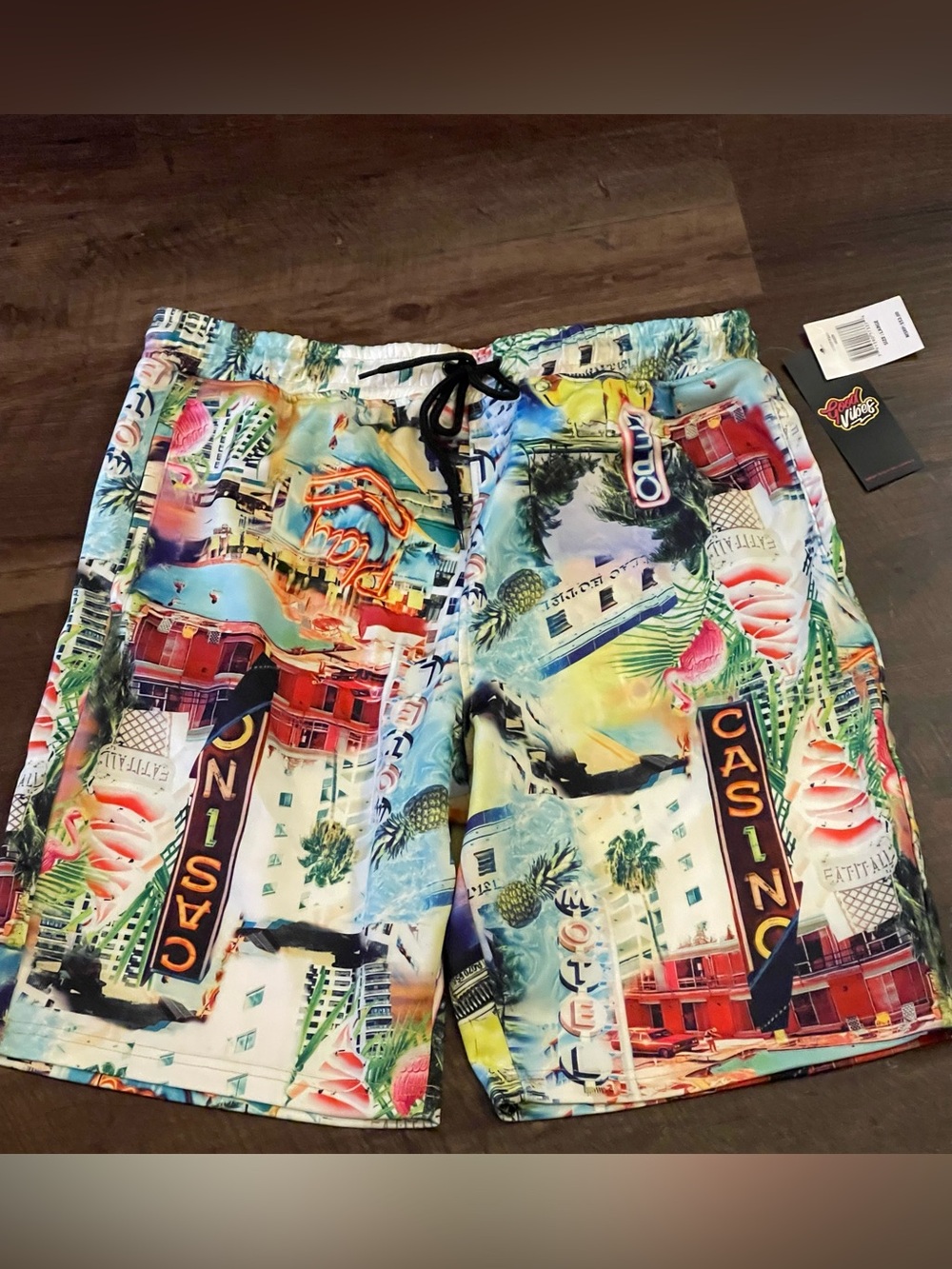 "Good Vibes" Las Vegas Casino-print Board Shorts Men’s Large